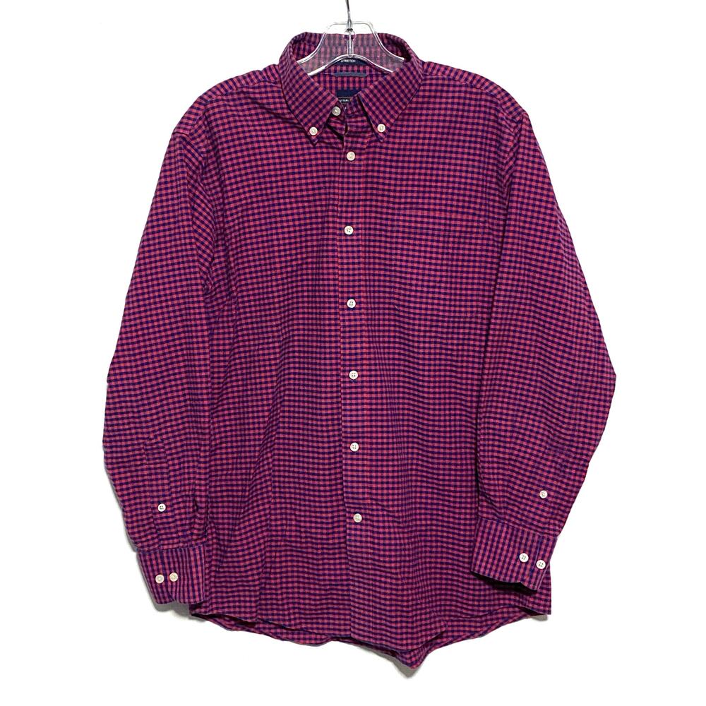 Dockers Battery Street Red Blue Check Button Shirt Classic Fit Men M Preppy Work